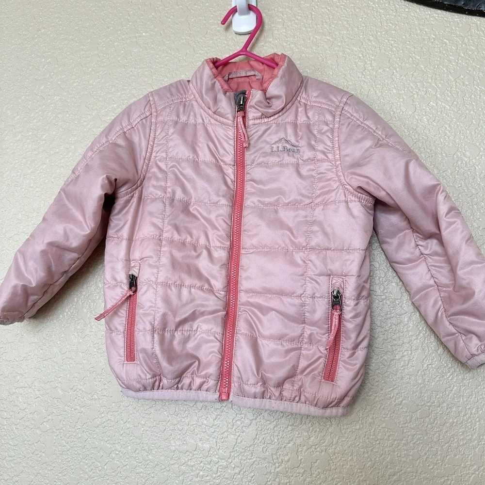 LL Bean Kids Pink Lightweight Puffer Jacket Coat Girls 12-18 Months Hooded Wind